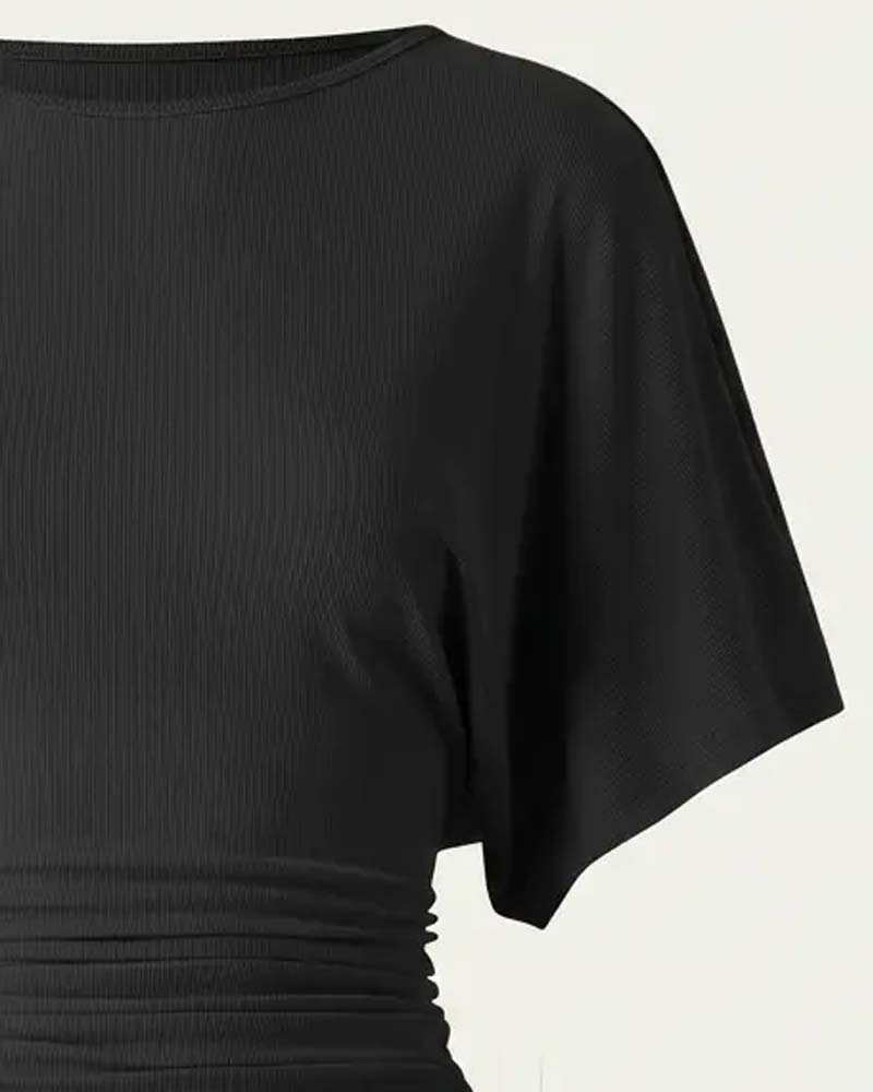 Blouse Casual Effen Geplooid Korte Mouw