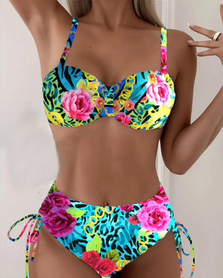 Bikini Bloemenprint Sexy Bh Driehoek Vetersluiting