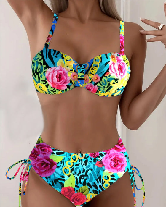 Bikini Bloemenprint Sexy Bh Driehoek Vetersluiting