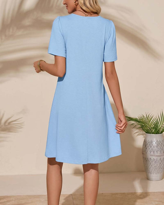 Jurk Ruffle Korte Mouw Ronde Hals