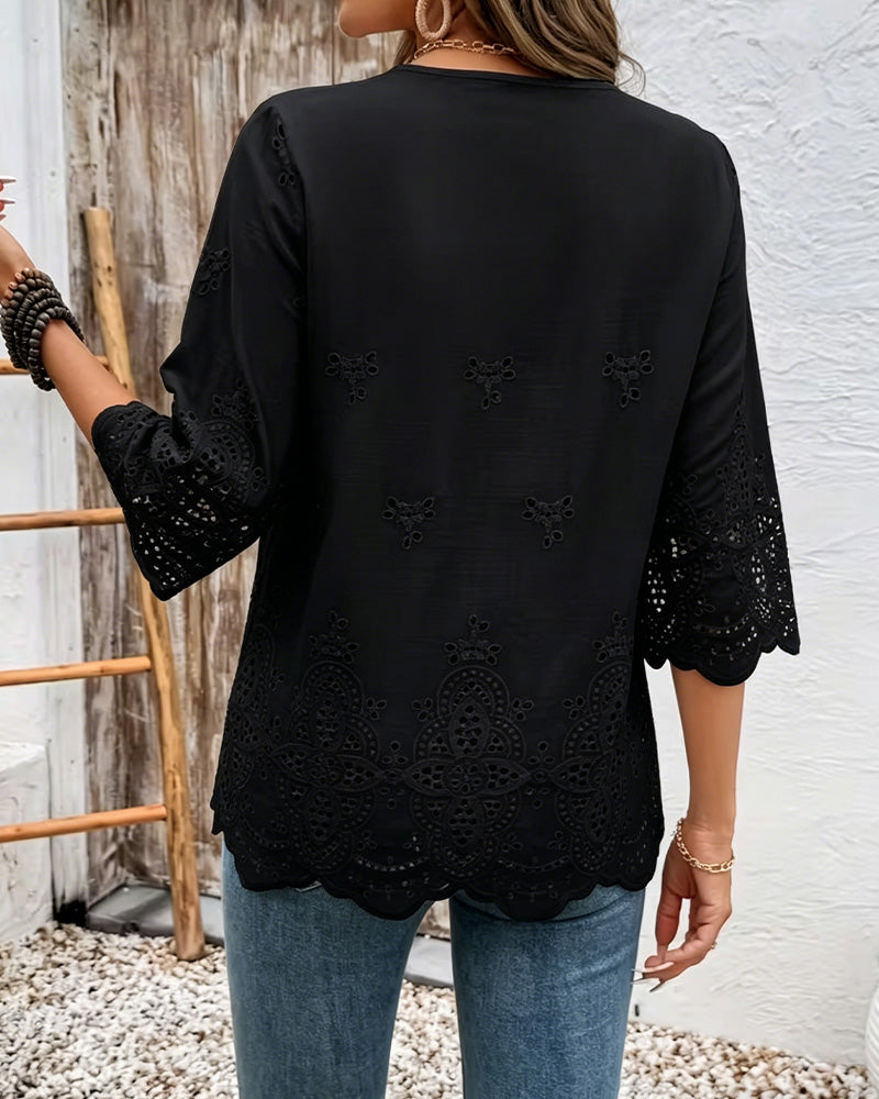 Blouses Sexy Opengewerkt Kant V-Hals