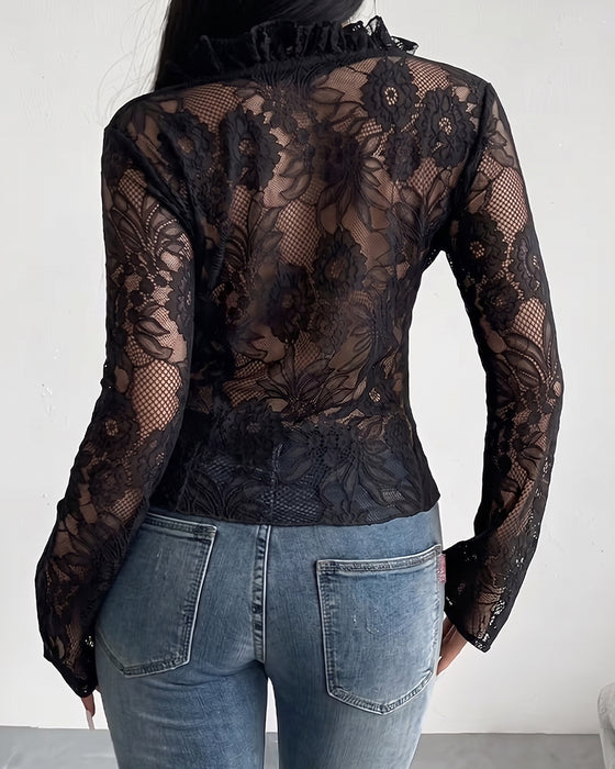 Blouse V-Hals Strik Kant