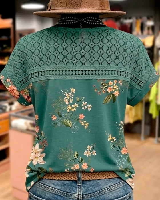 T-Shirt Cut-Out Patchwork Korte Mouw