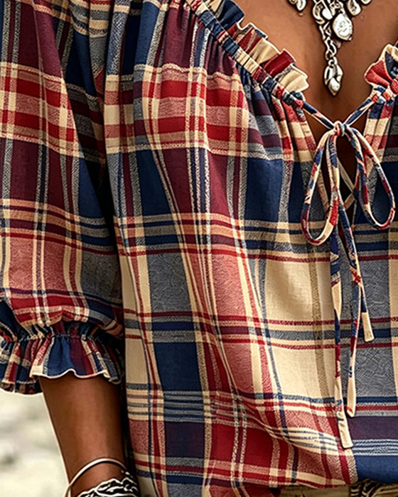 Blouse V-Hals Strik Ruit