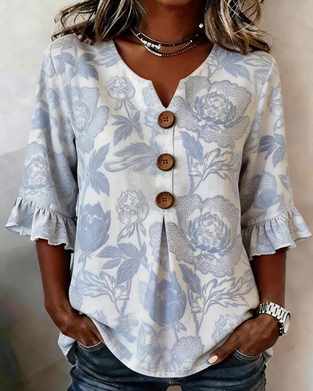 Blouse Bedrukt Ruches Manchet