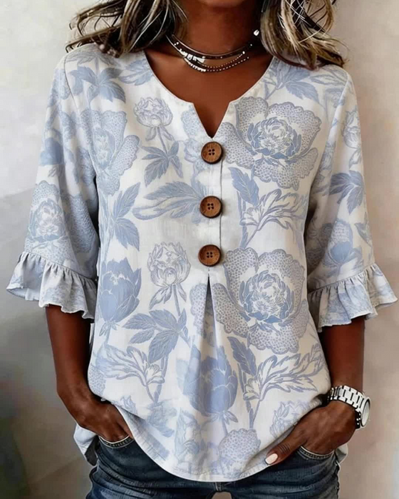 Blouse Bedrukt Ruches Manchet