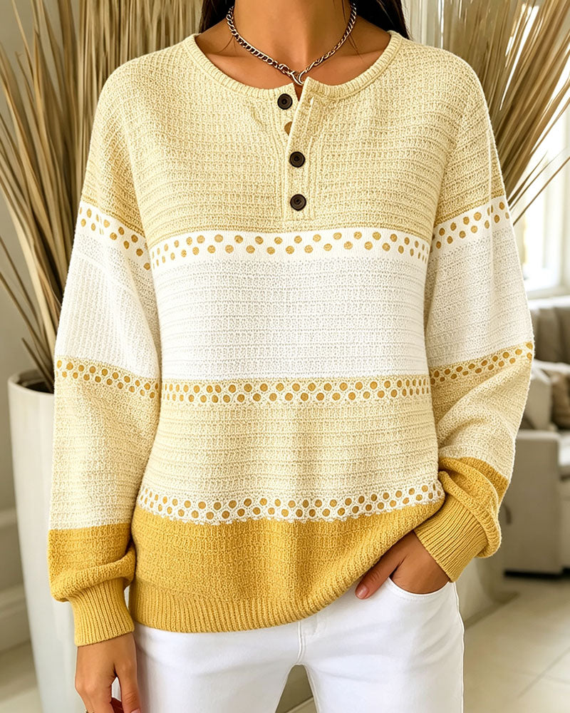 Sweatshirt Kleurblok Wafelbreisel Henley Pullover