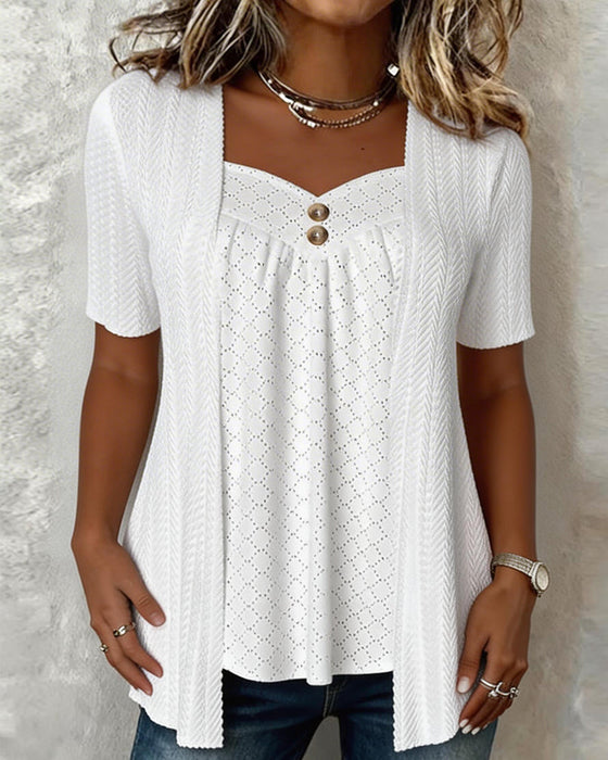 Blouse Nep Gelaagd Vierkante Hals Uitgesneden Patchwork