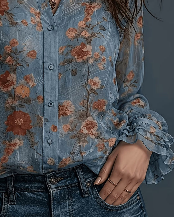Blouse Bloemen Ruffle Slag