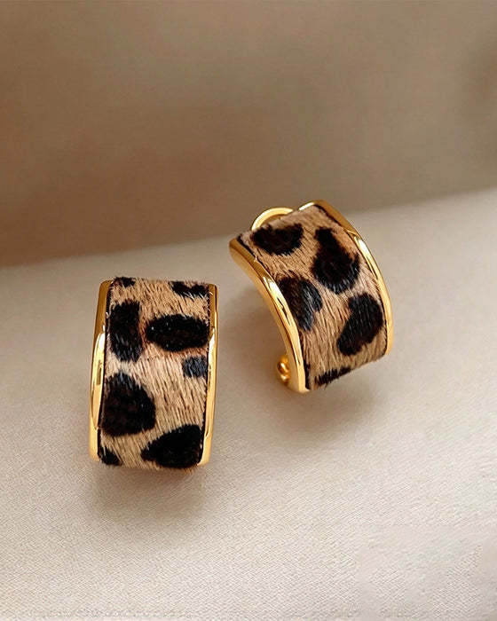 Dames Luipaardprint Geometrische Statement Hoepeloorbellen
