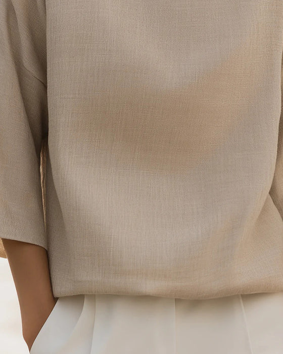 Blouse Staande Kraag Driekwart Mouw Effen