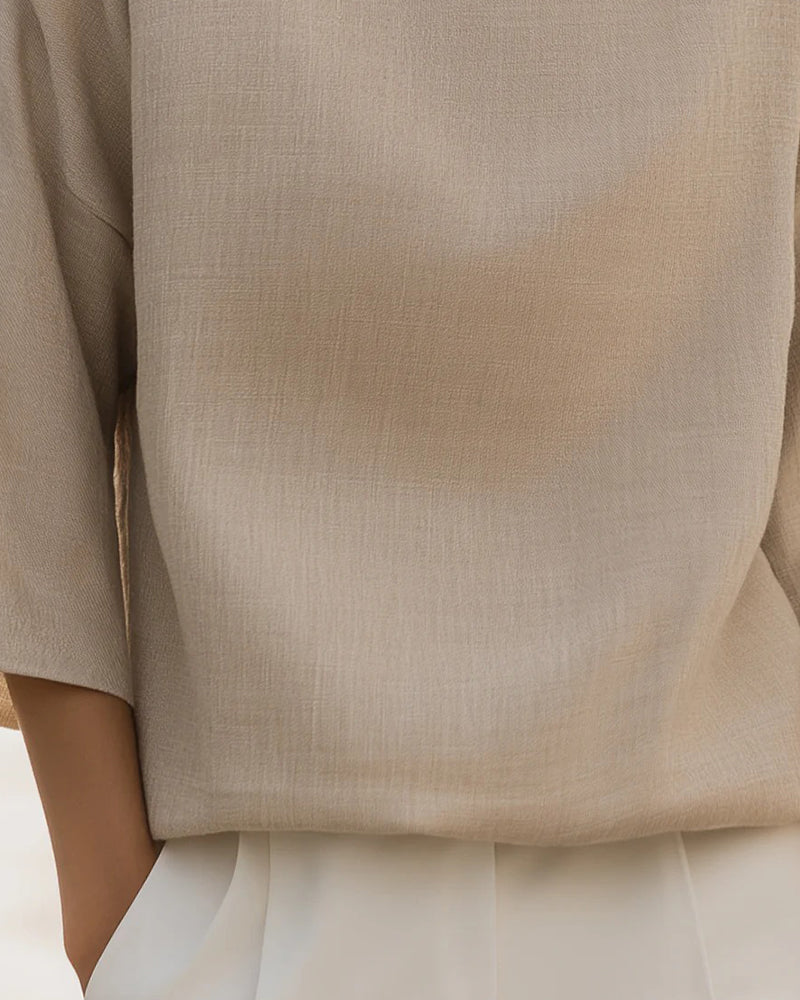 Blouse Staande Kraag Driekwart Mouw Effen