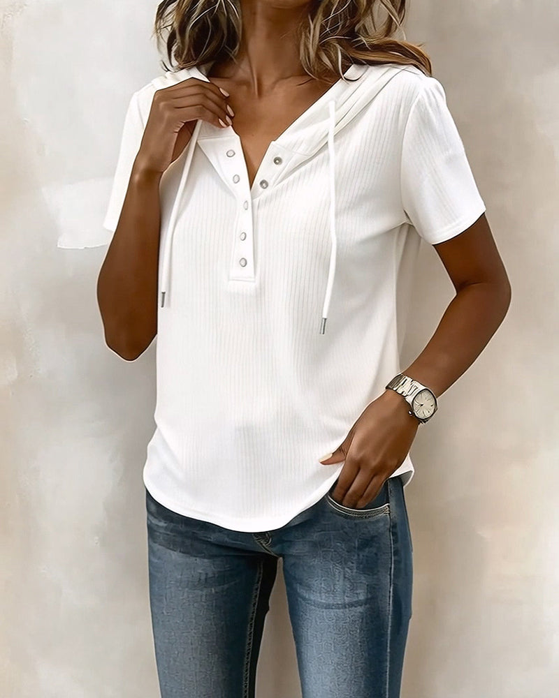 Blouse Capuchon Korte Mouw Henley