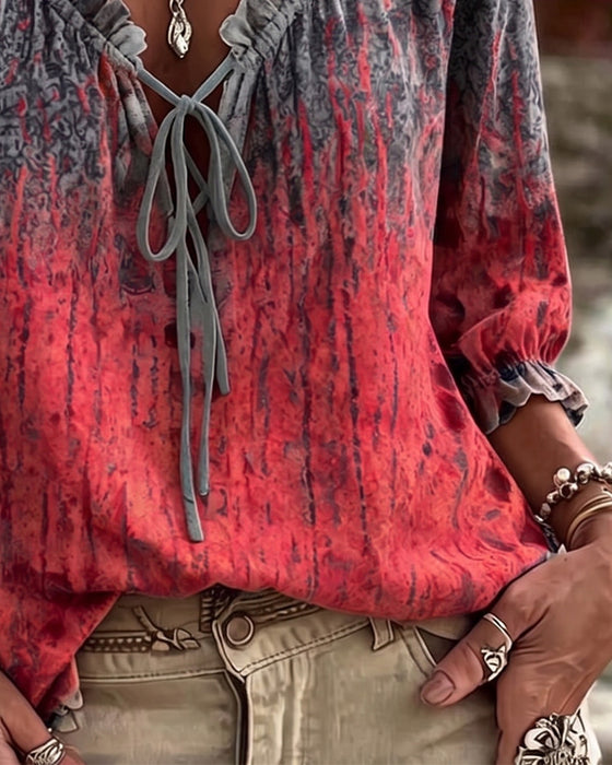 Blouse Gradient Tie-Dye Trekkoord Driekwart Mouw