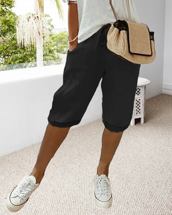 Comfortabele broek in effen kleur met trekkoord