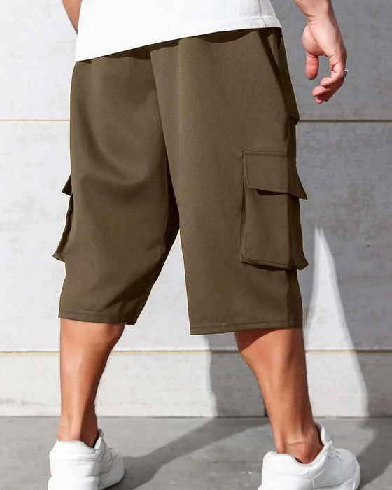 Broek Elastische Taille Zak Effen Kleur Cargo
