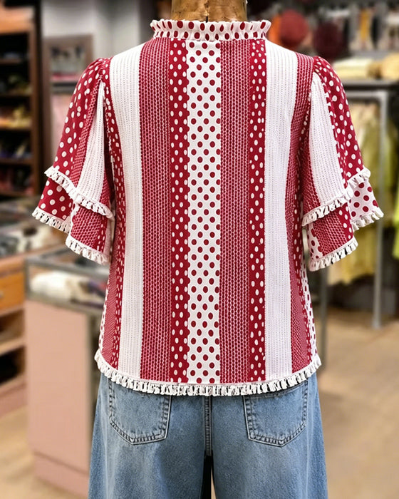 Blouse V-Hals Stipje Franje Patchwork