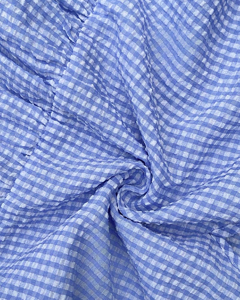 Jurk Blauw Wit Gingham V-Hals