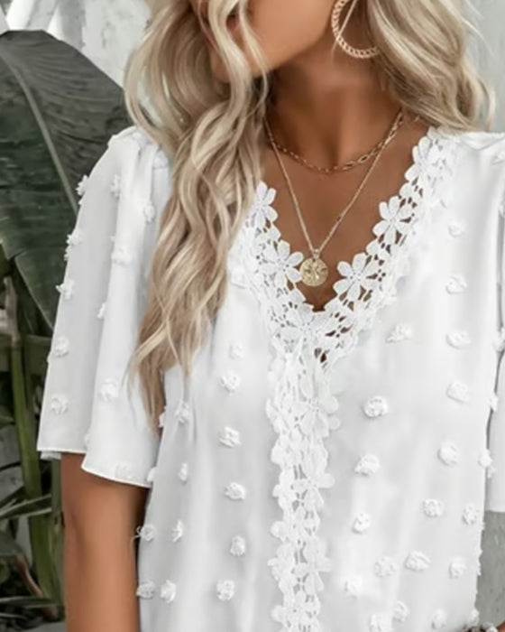 Blouse Samengevoegd Jacquard Ruche Mouw