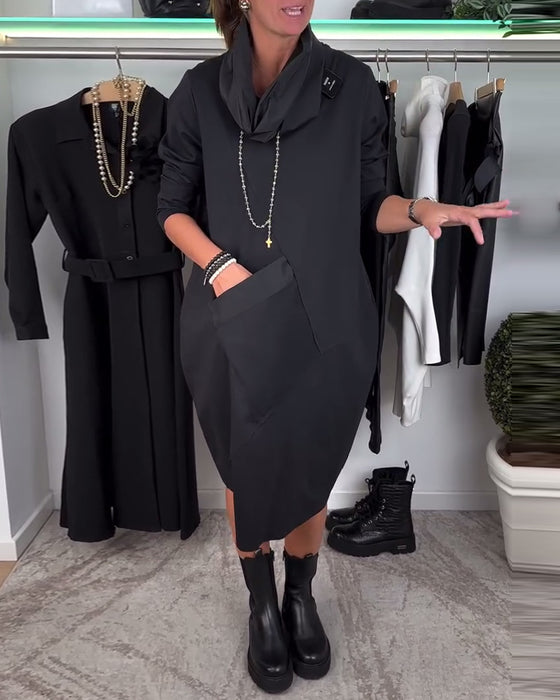 Casual jurk in effen kleur met ronde hals