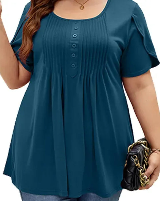 T-shirt Casual Effen Kleur Met Knoppen