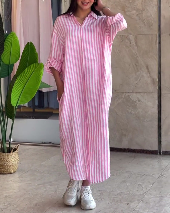 Jurk Losse Kraag Gestreept