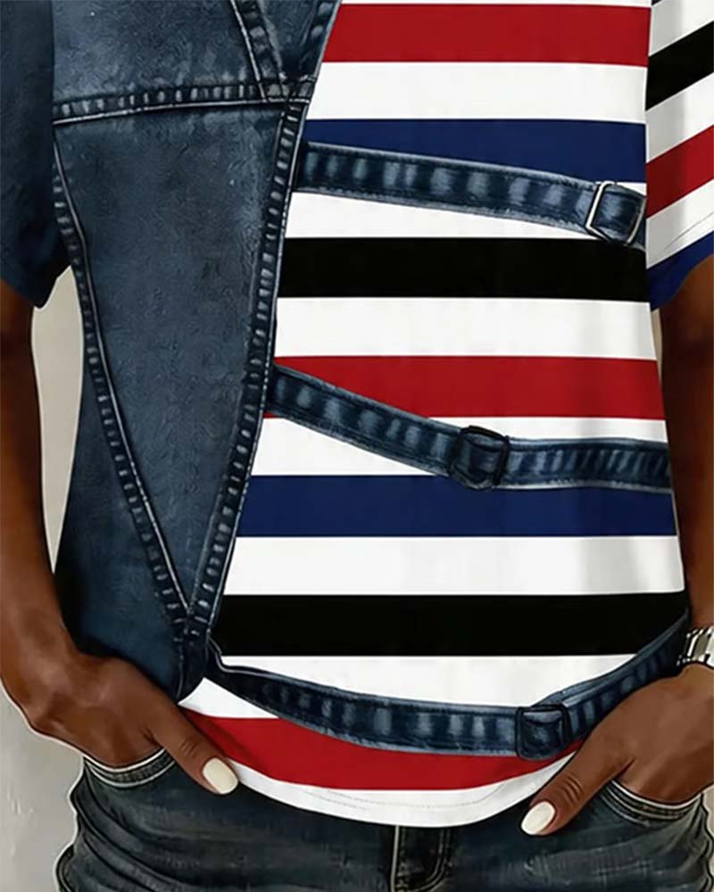 T-Shirt Streep Patchwork Print