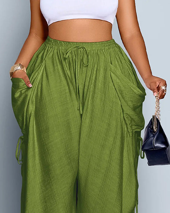 Broek Effen Geplisseerd Hoge Taille Wijd