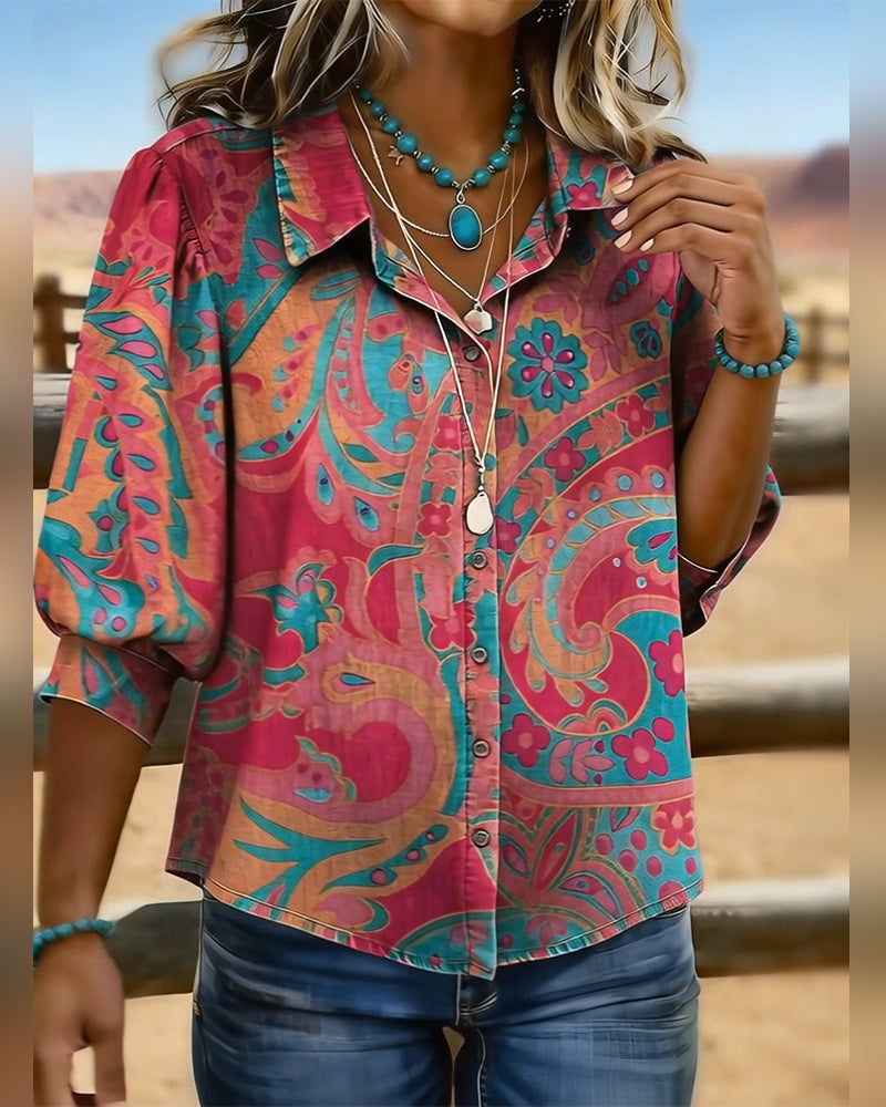 Overhemd Modieus Bedrukt Korte Mouw Los