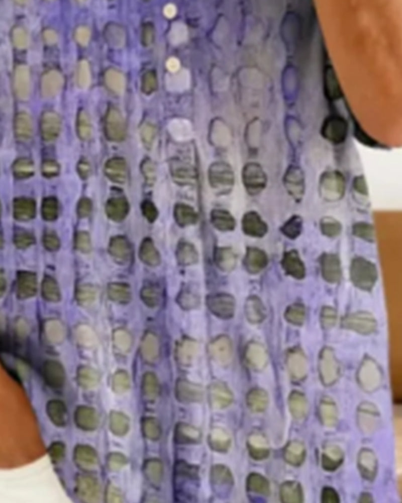 Blouse Stippenprint Knoop Half Knoopsluiting