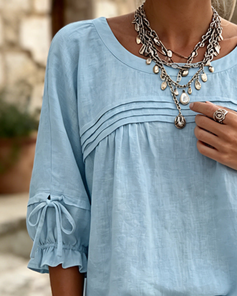 Blouse Pofmouw Strik Driekwart Mouw