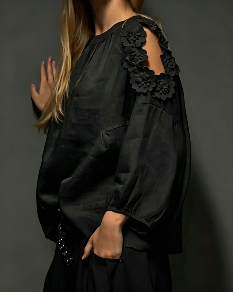 Blouses Ronde Hals Uitsparing Off-Shoulder 3D Bloemen