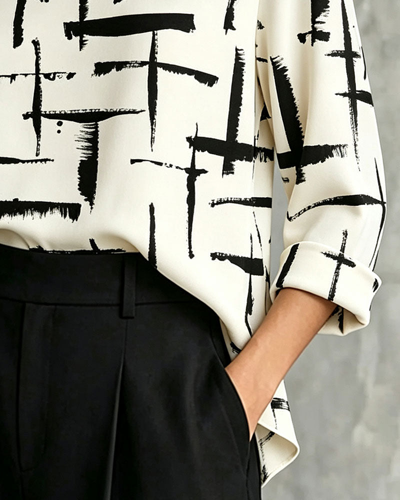 Blouse Mock Cowl Hals Kruis Patroon