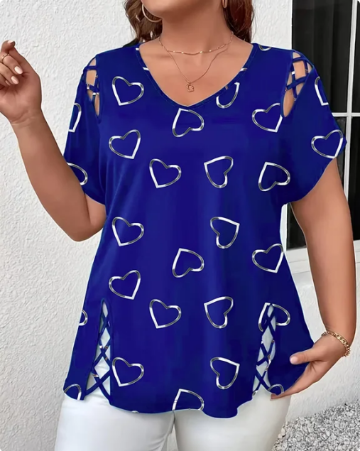 T-Shirt Hartpatroon Geënt Korte Mouw