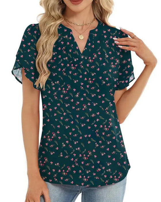 Blouse Bloemenprint Kleine V-Hals