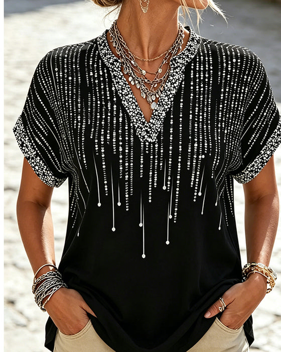 Blouse Off-Schouder V-Hals Print