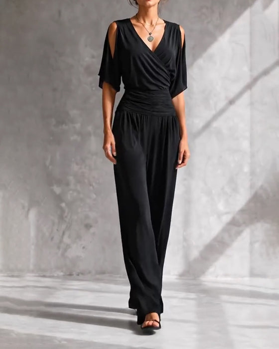 Jumpsuit V-Hals Crossover Koude Schouder Taille Zak