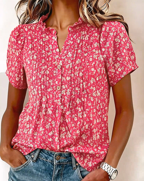Blouse V-Hals Knoop Bloemenprint