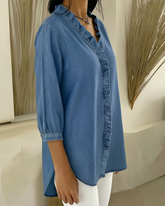 Blouse Ruffle V-Hals Denim