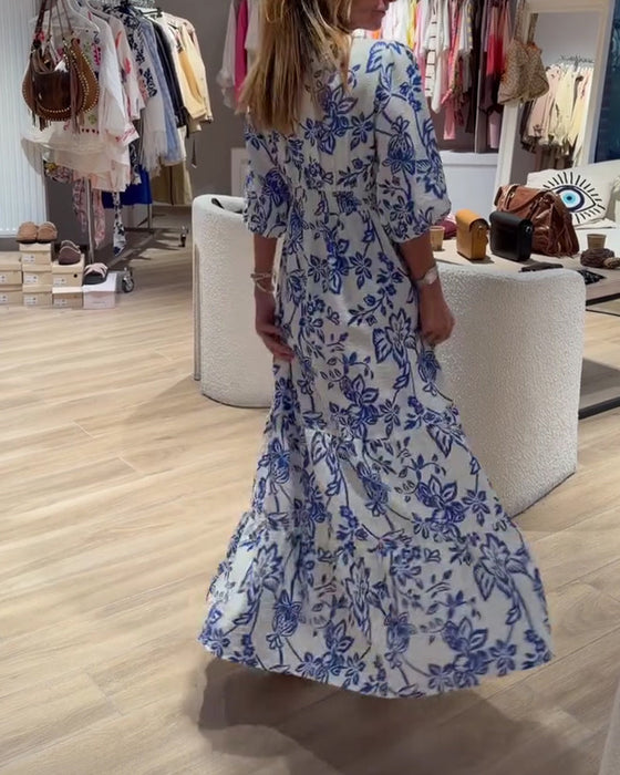 Jurk Diepe V-Hals Elegant Bloemig Lang