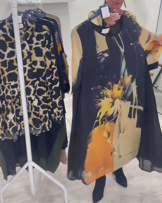 Jurk Met Ronde Hals En Retro Print