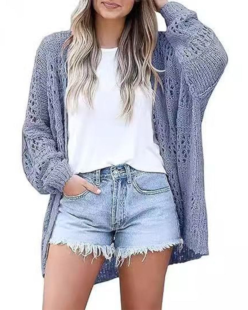 Cardigan Casual Langmouw Uitgesneden Trui