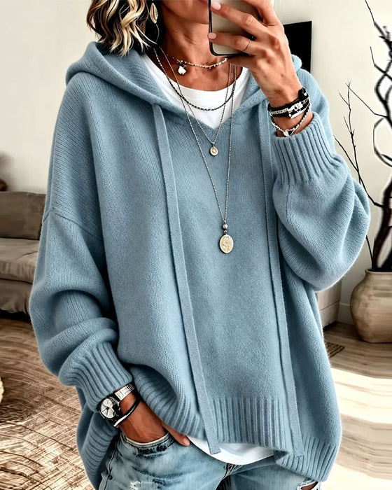 Pullover Met Capuchon Trekkoord Drop Schouder Los