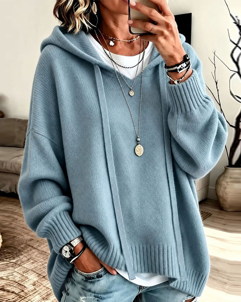 Pullover Met Capuchon Trekkoord Drop Schouder Los