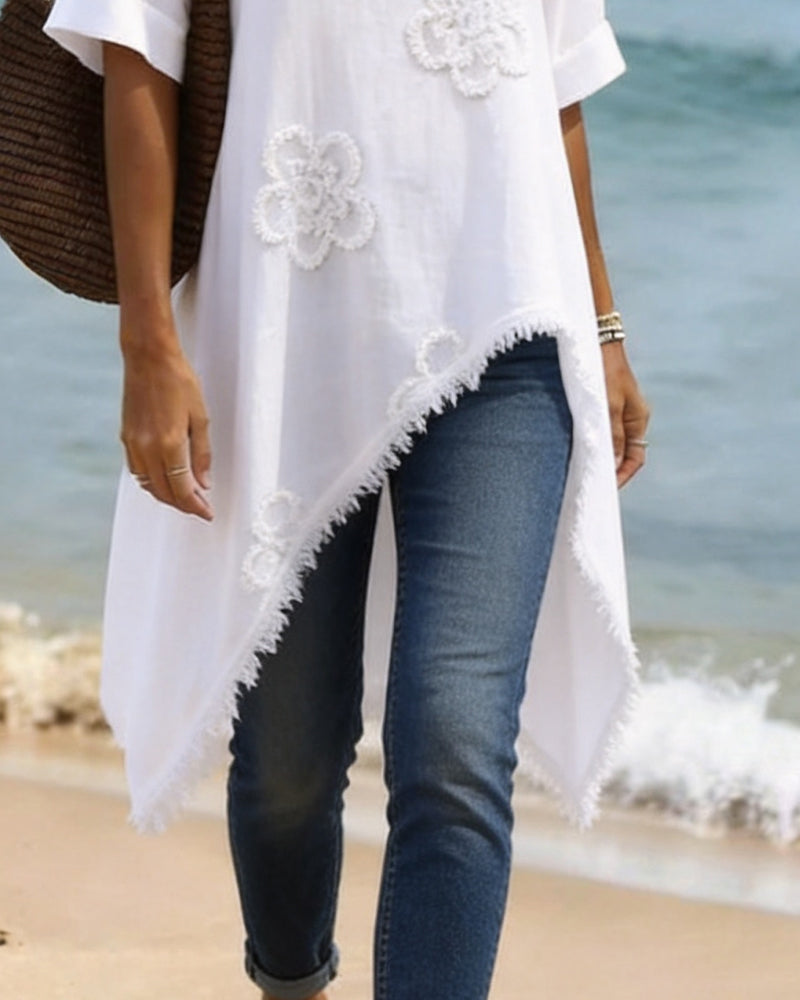 Blouse Ronde Hals Los Asymmetrisch
