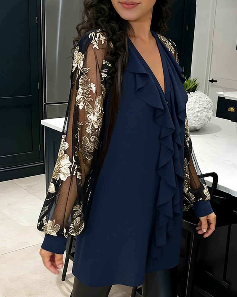 Blouse Modieus Mesh Lotusblad Loose