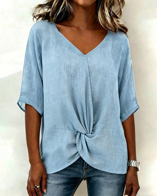 Effen Kleur Blouse Ronde Hals