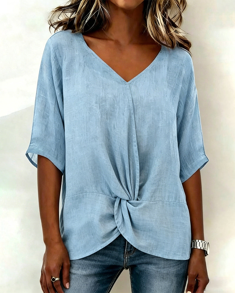 Effen Kleur Blouse Ronde Hals