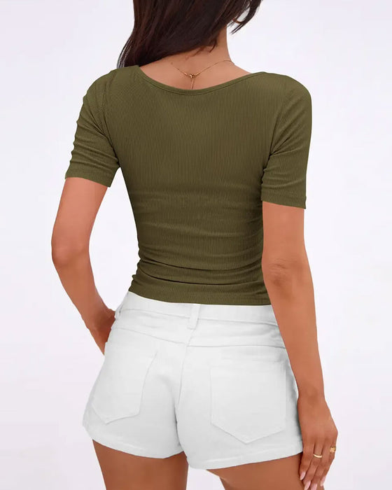 T-Shirt Off-Shoulder Gebreid Effen