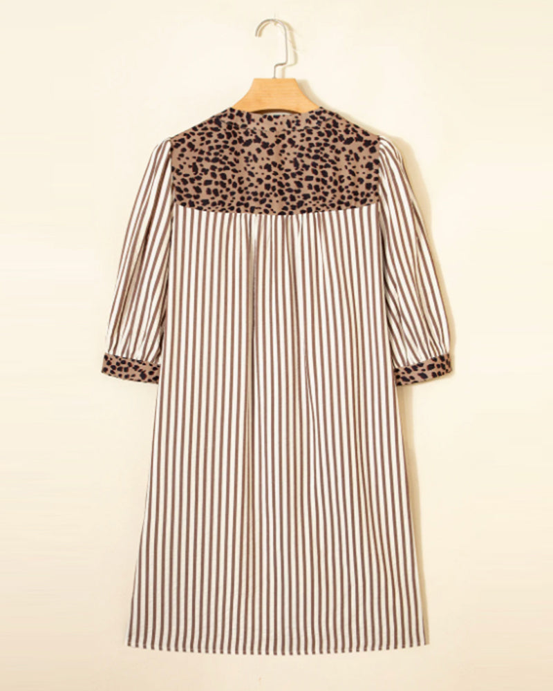 Jurk Gestreept Luipaard Patchwork Shirt